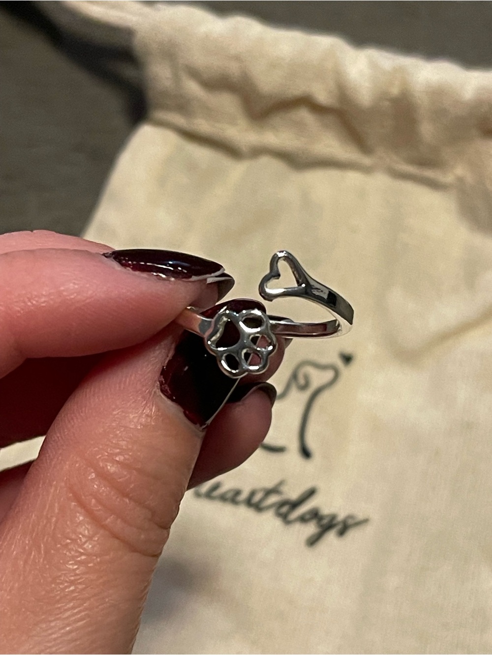 NEW Silver Paw Prints Heart Ring